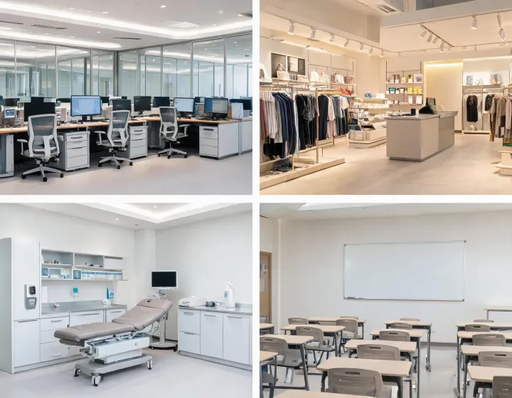 Commercial interiors illuminated for different tasks